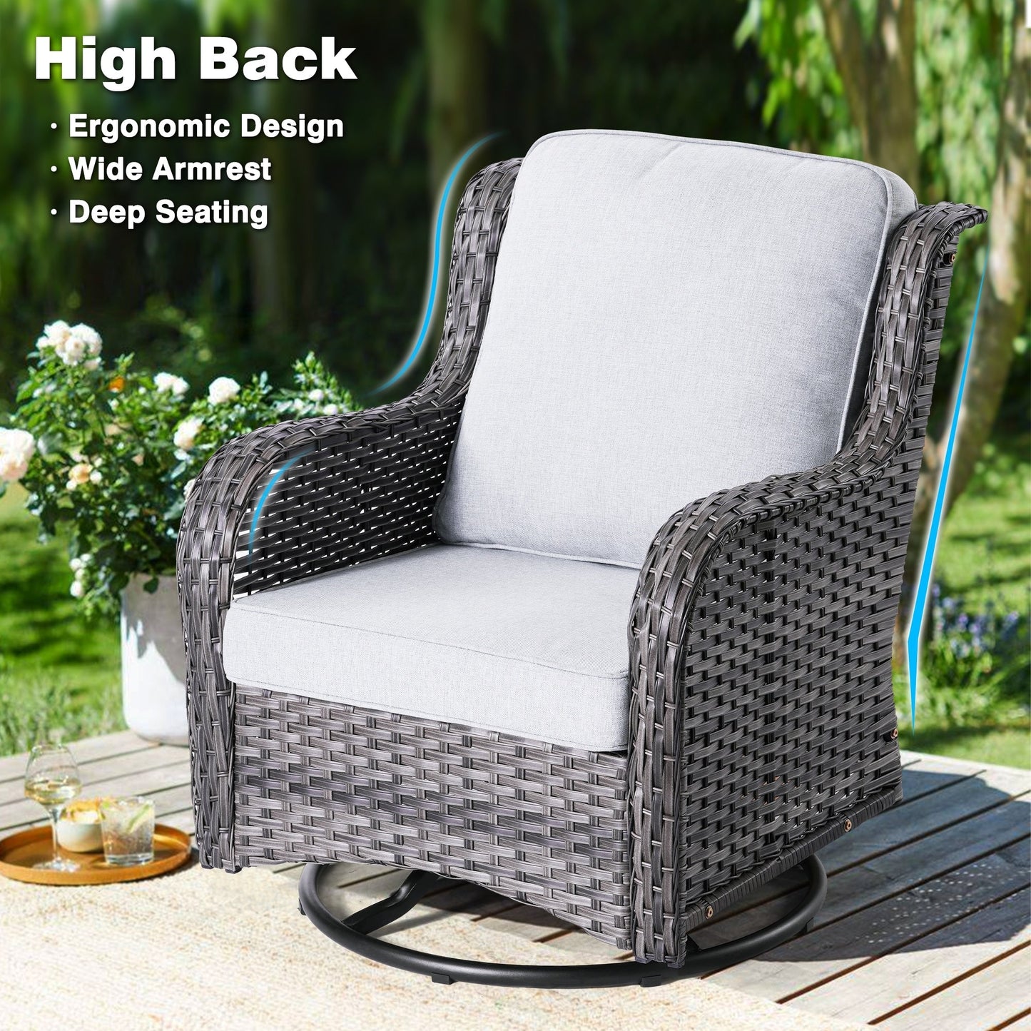 OVIOS 3-piece Patio Wicker Swivel Chair Set
