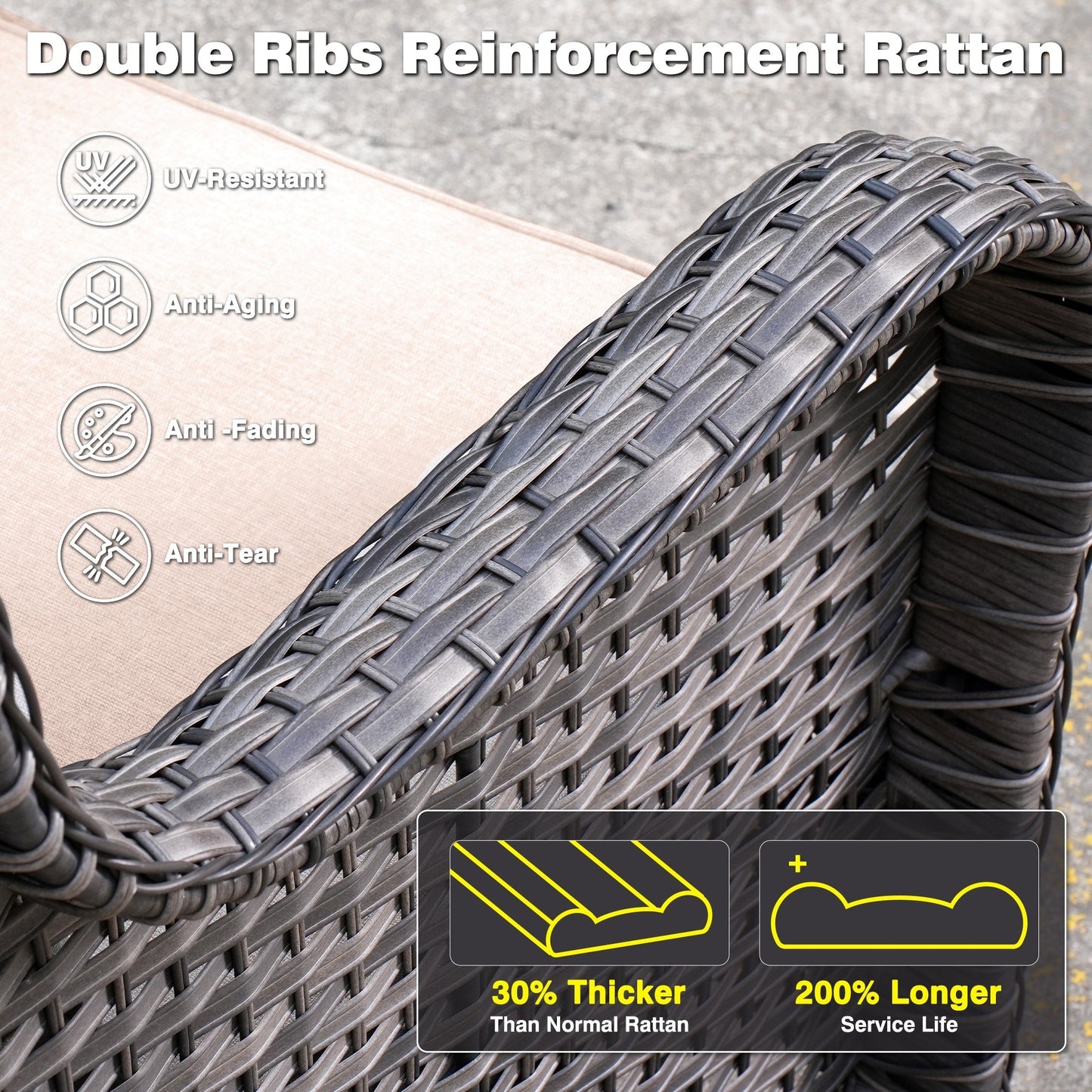 OVIOS 3-piece Patio Wicker Swivel Chair Set