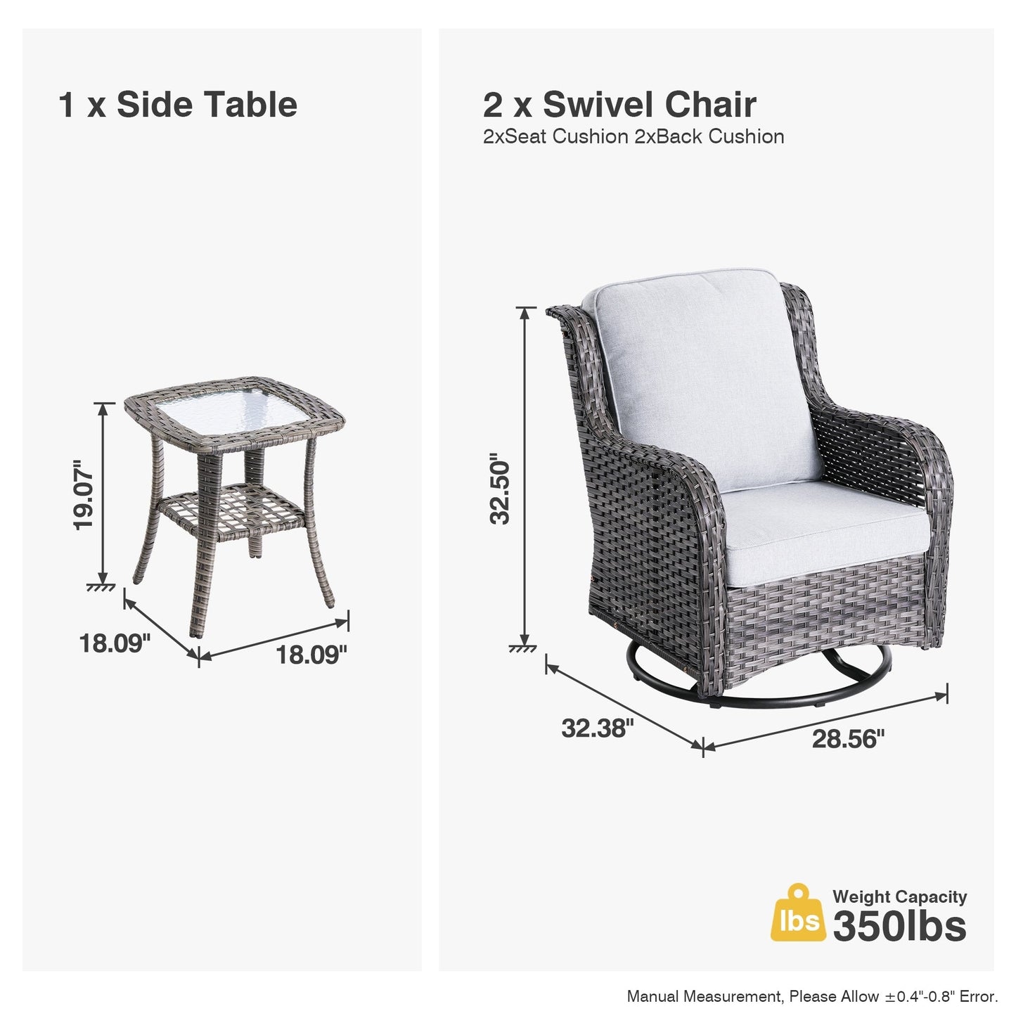 OVIOS 3-piece Patio Wicker Swivel Chair Set