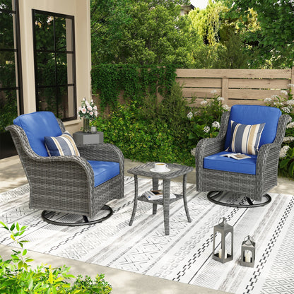 OVIOS 3-piece Patio Wicker Swivel Chair Set