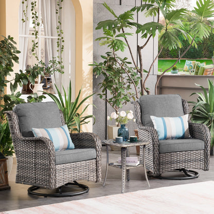 OVIOS 3-piece Patio Wicker Swivel Chair Set