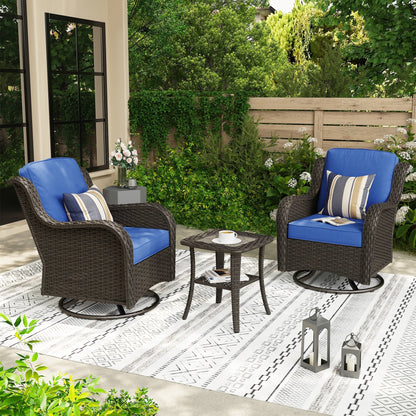 OVIOS 3-piece Patio Wicker Swivel Chair Set