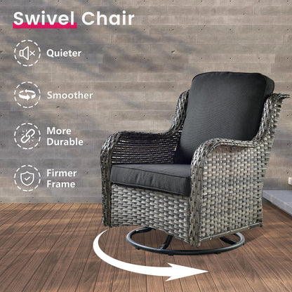 OVIOS 3-piece Patio Wicker Swivel Chair Set