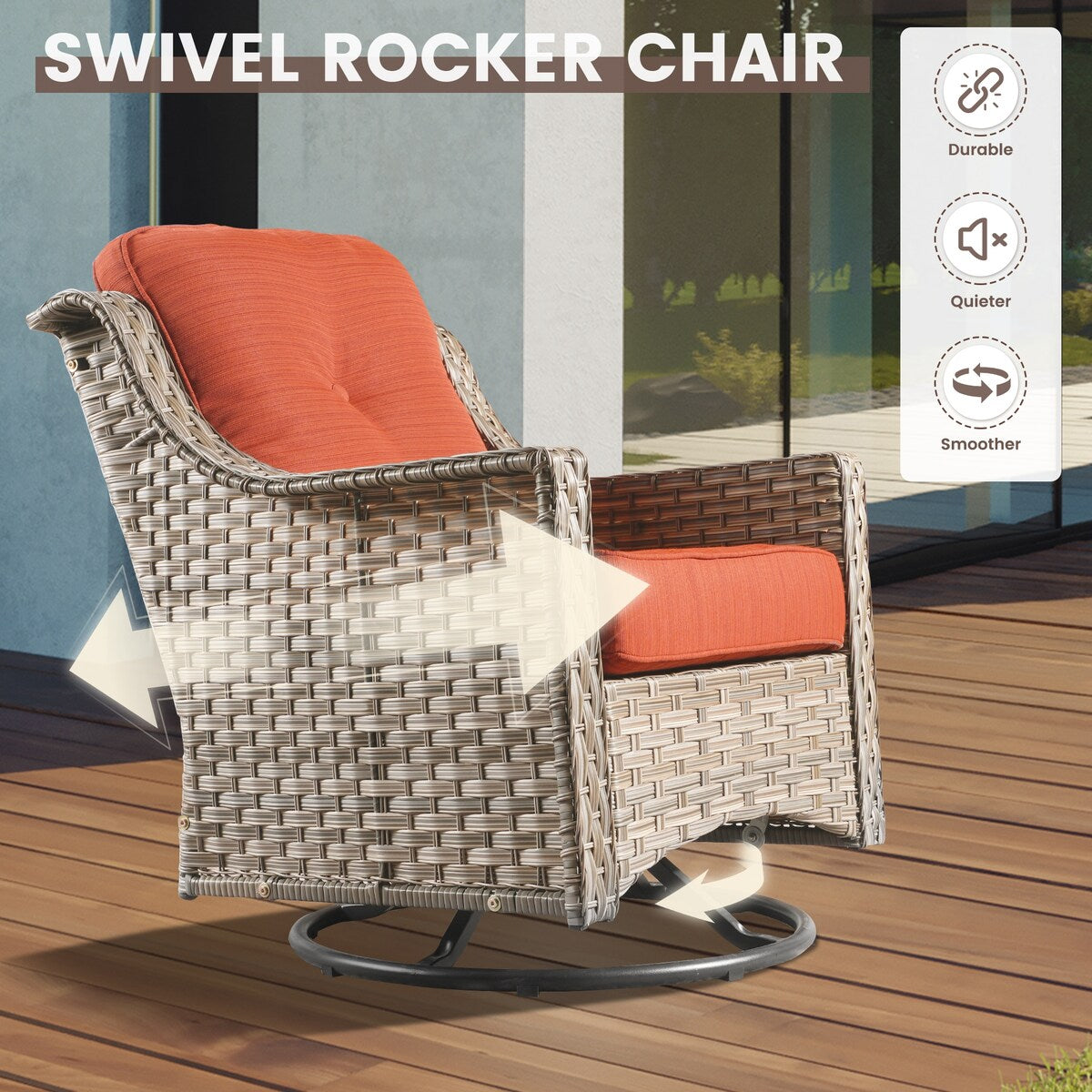 OVIOS 6 Pieces Outdoor Wicker Swivel Chair Set With Solar-Powered Coffee Table