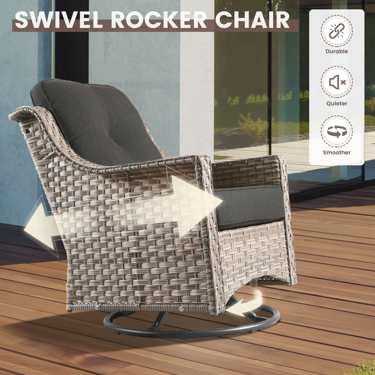 OVIOS 6 Pieces Outdoor Wicker Swivel Chair Set With Solar-Powered Coffee Table