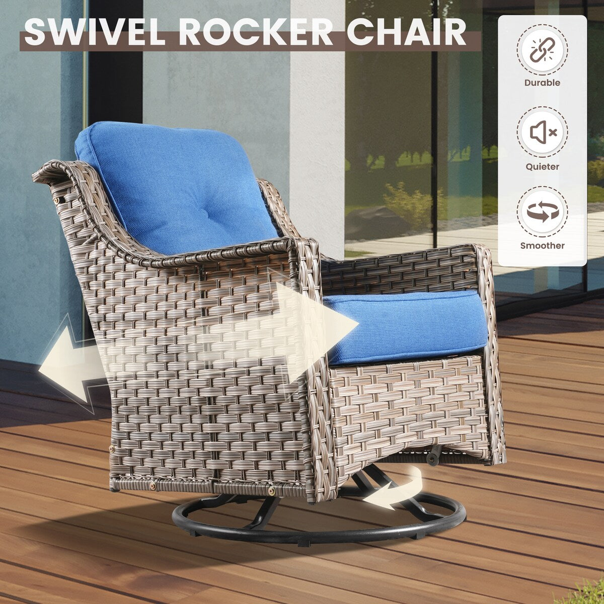 OVIOS 6 Pieces Outdoor Wicker Swivel Chair Set With Solar-Powered Coffee Table