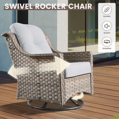 OVIOS 6 Pieces Outdoor Wicker Swivel Chair Set With Solar-Powered Coffee Table