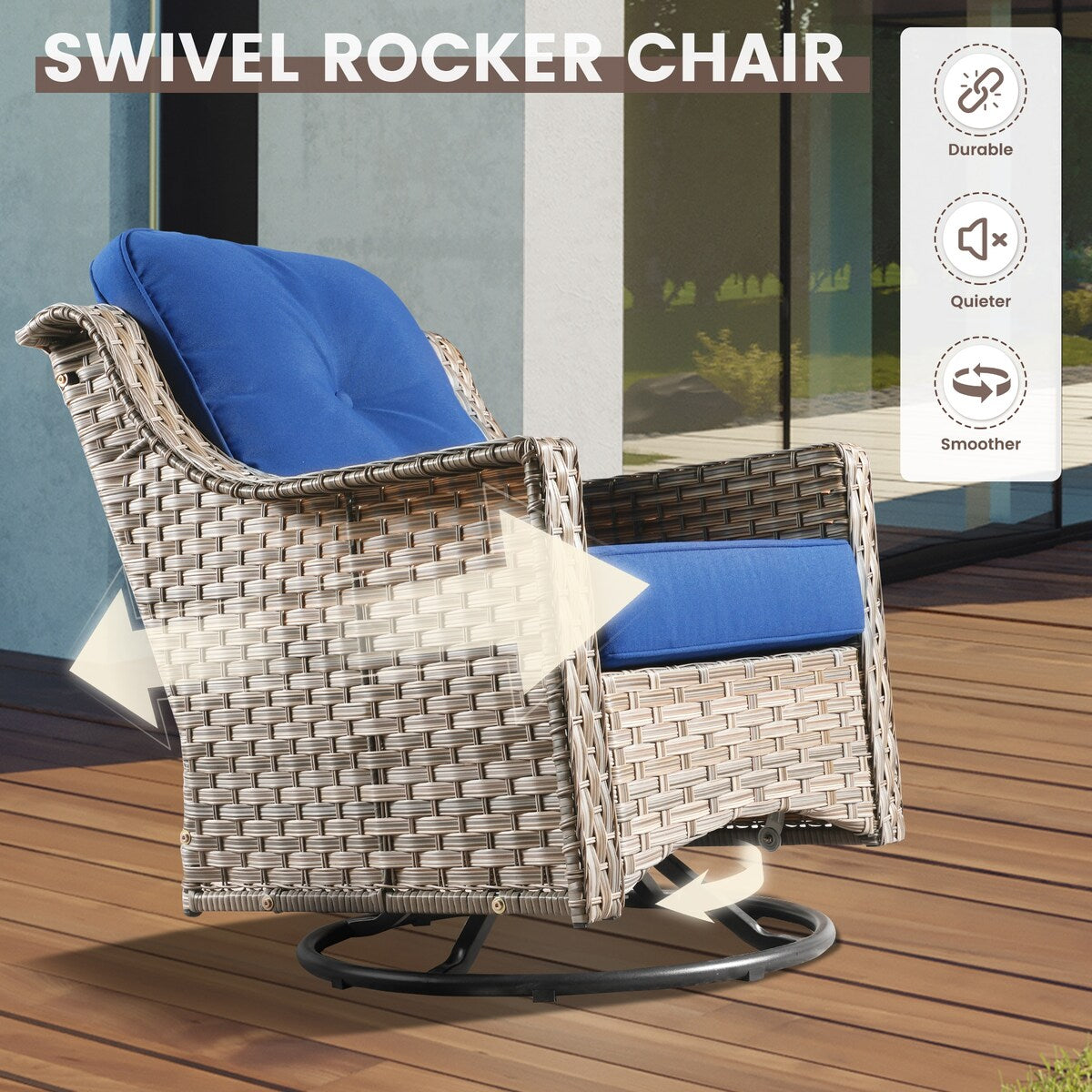 OVIOS 6 Pieces Outdoor Wicker Swivel Chair Set With Solar-Powered Coffee Table