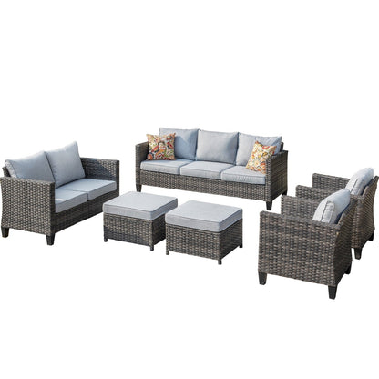 OVIOS 6-piece Patio Wicker Furniture Loveseat Conversation Set