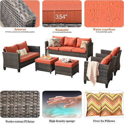 OVIOS 6-piece Patio Wicker Furniture Loveseat Conversation Set