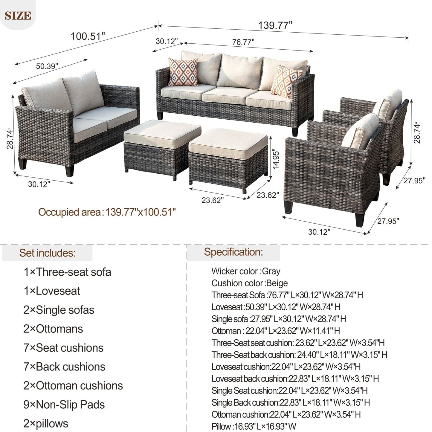 OVIOS 6-piece Patio Wicker Furniture Loveseat Conversation Set