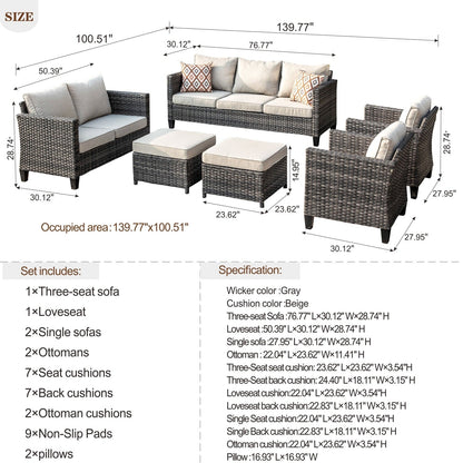 OVIOS 6-piece Patio Wicker Furniture Loveseat Conversation Set