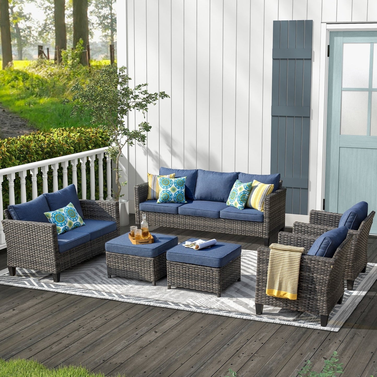 OVIOS 6-piece Patio Wicker Furniture Loveseat Conversation Set