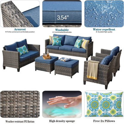 OVIOS 6-piece Patio Wicker Furniture Loveseat Conversation Set