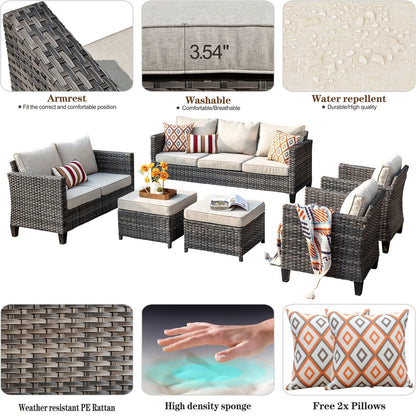 OVIOS 6-piece Patio Wicker Furniture Loveseat Conversation Set