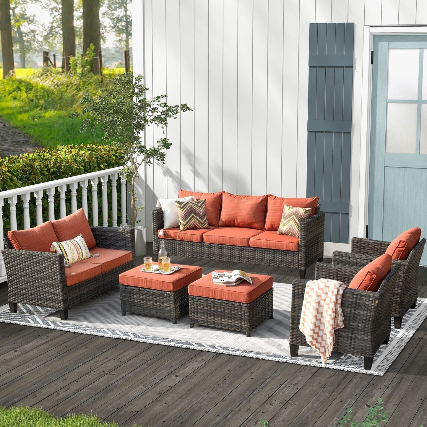 OVIOS 6-piece Patio Wicker Furniture Loveseat Conversation Set