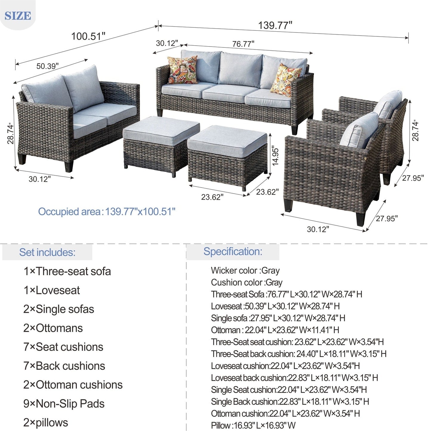 OVIOS 6-piece Patio Wicker Furniture Loveseat Conversation Set