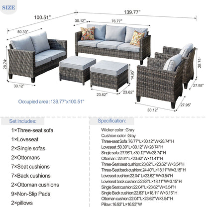 OVIOS 6-piece Patio Wicker Furniture Loveseat Conversation Set