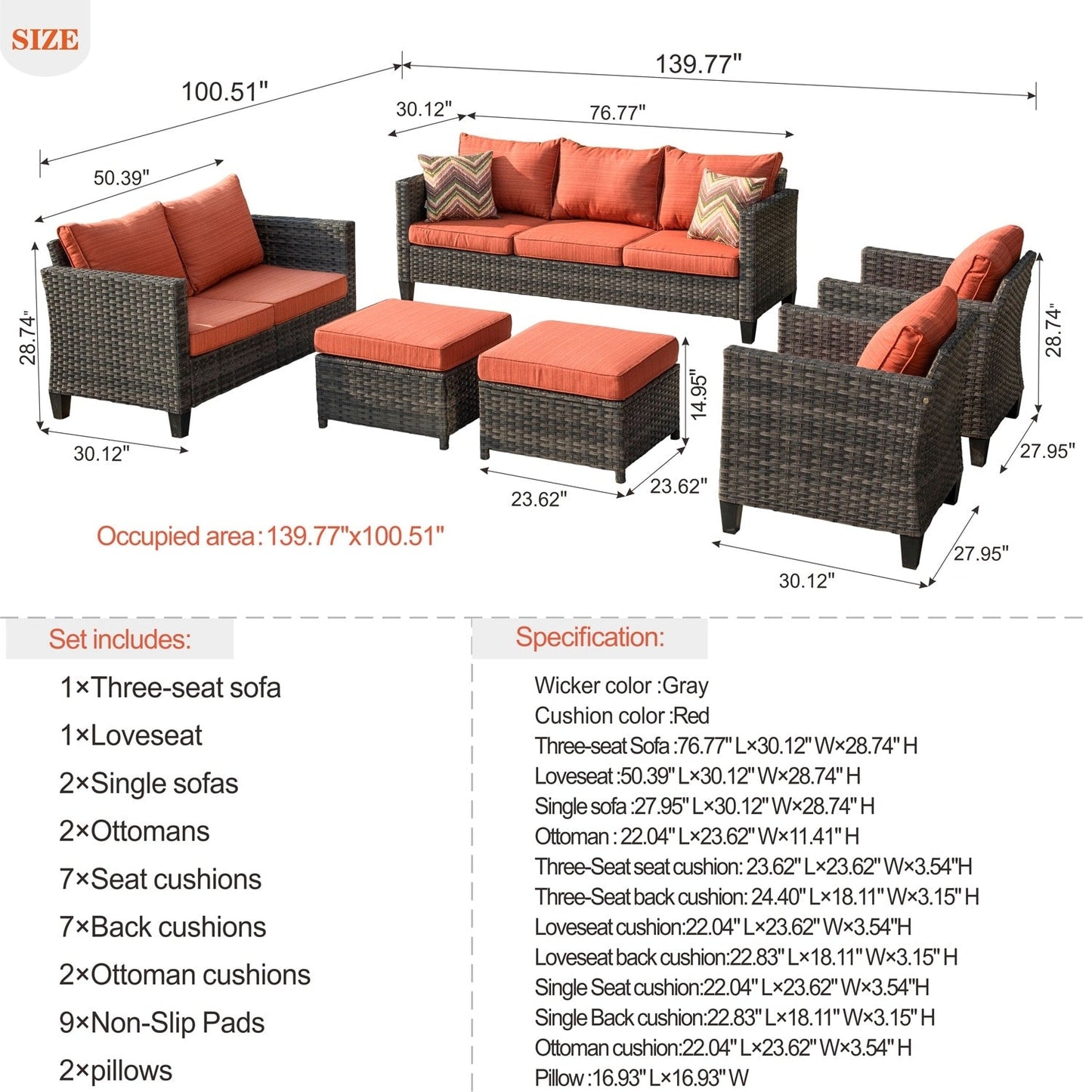 OVIOS 6-piece Patio Wicker Furniture Loveseat Conversation Set