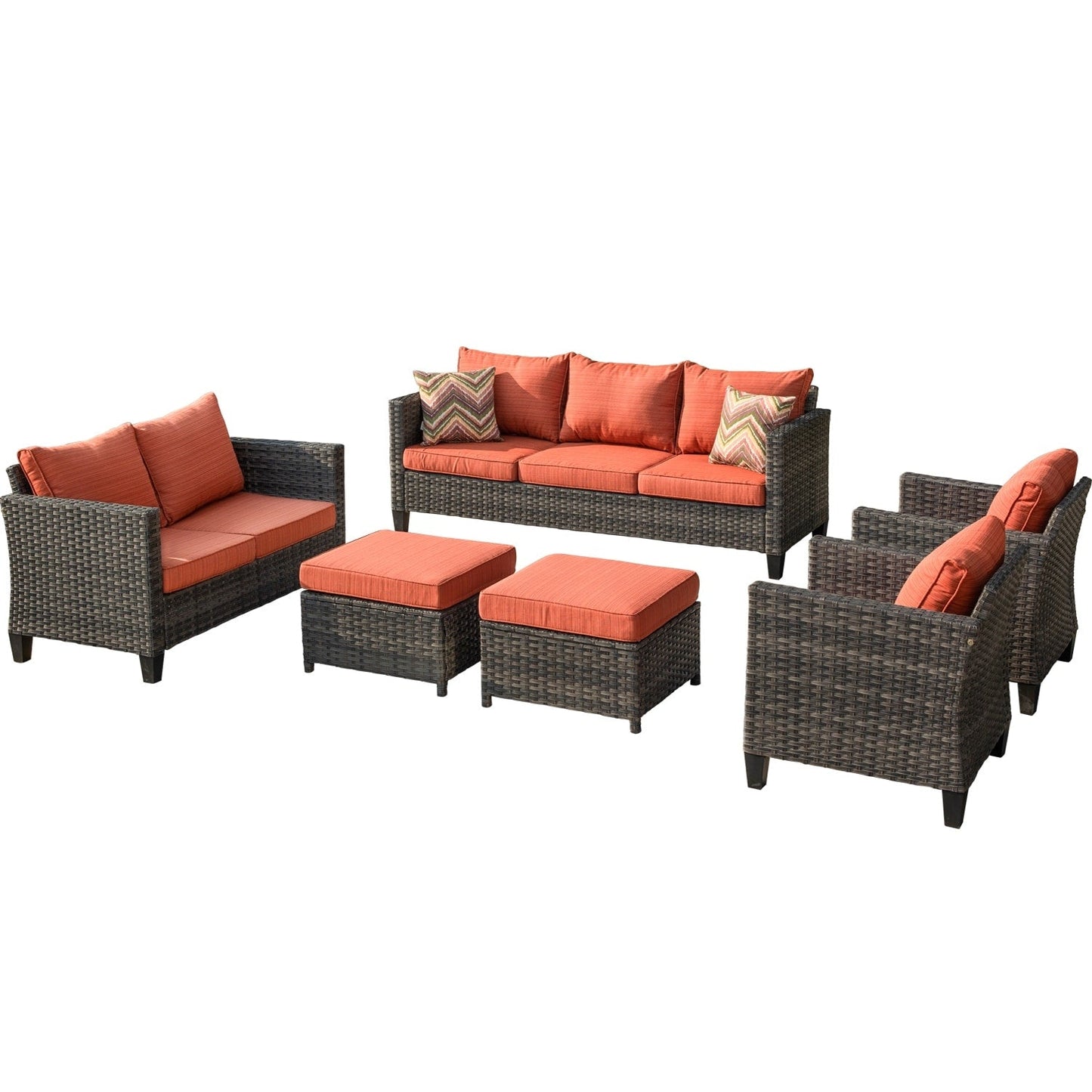 OVIOS 6-piece Patio Wicker Furniture Loveseat Conversation Set