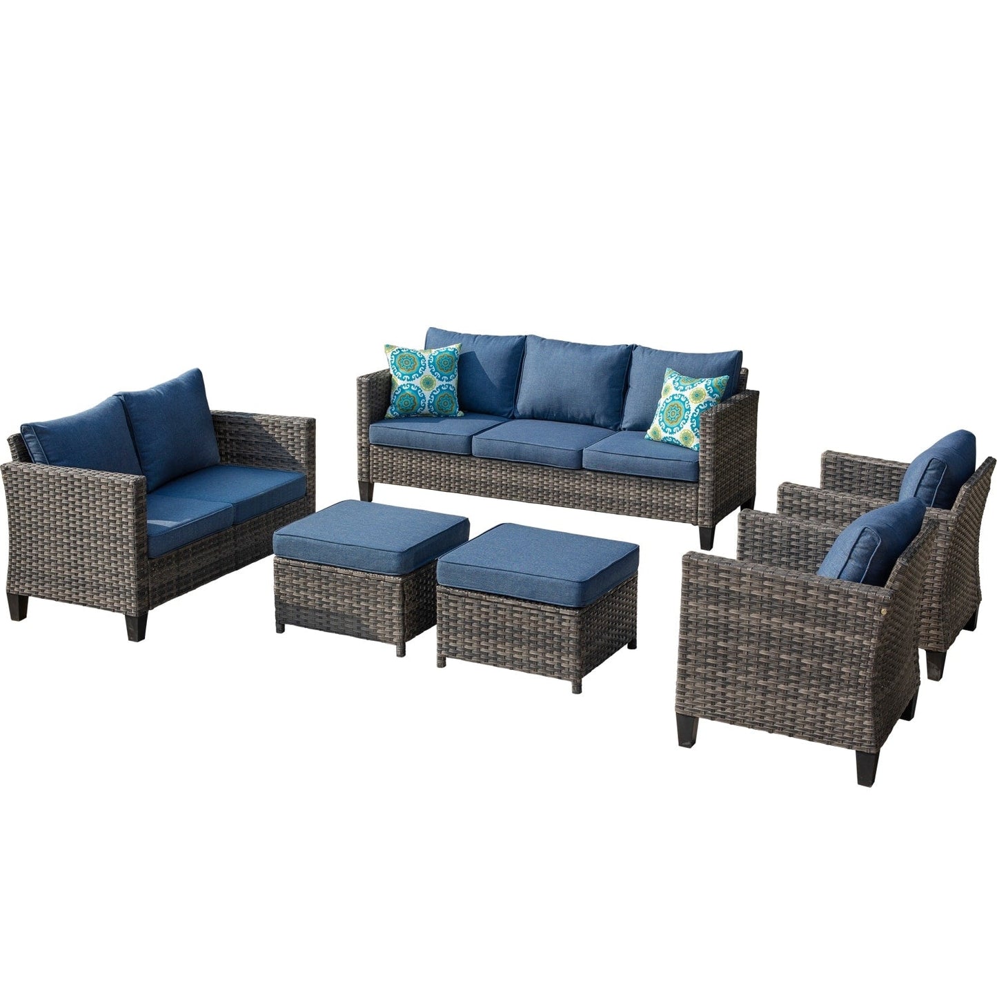 OVIOS 6-piece Patio Wicker Furniture Loveseat Conversation Set