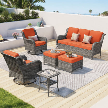 OVIOS 6-piece Patio Wicker Conversation Set with Swivel Chairs