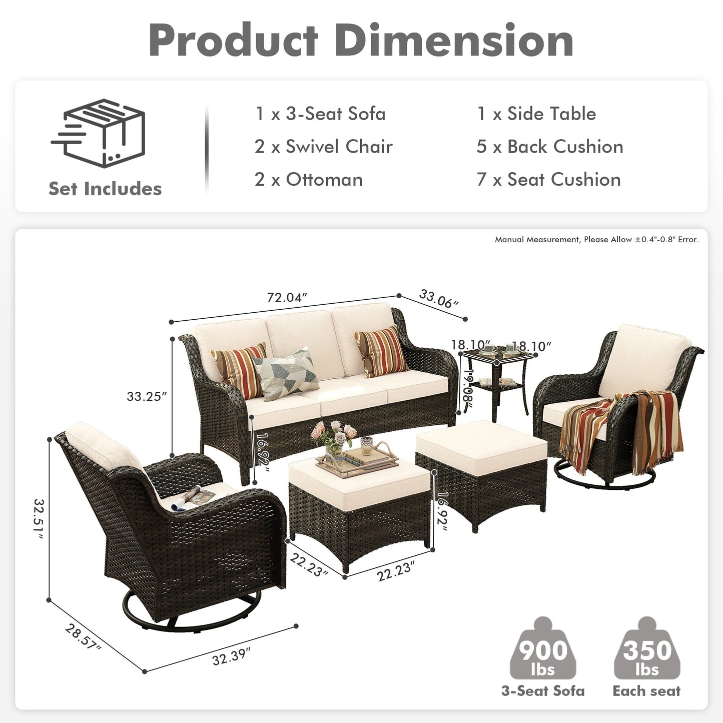 OVIOS 6-piece Patio Wicker Conversation Set with Swivel Chairs
