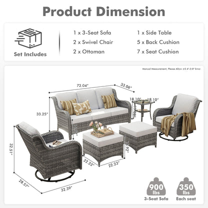 OVIOS 6-piece Patio Wicker Conversation Set with Swivel Chairs