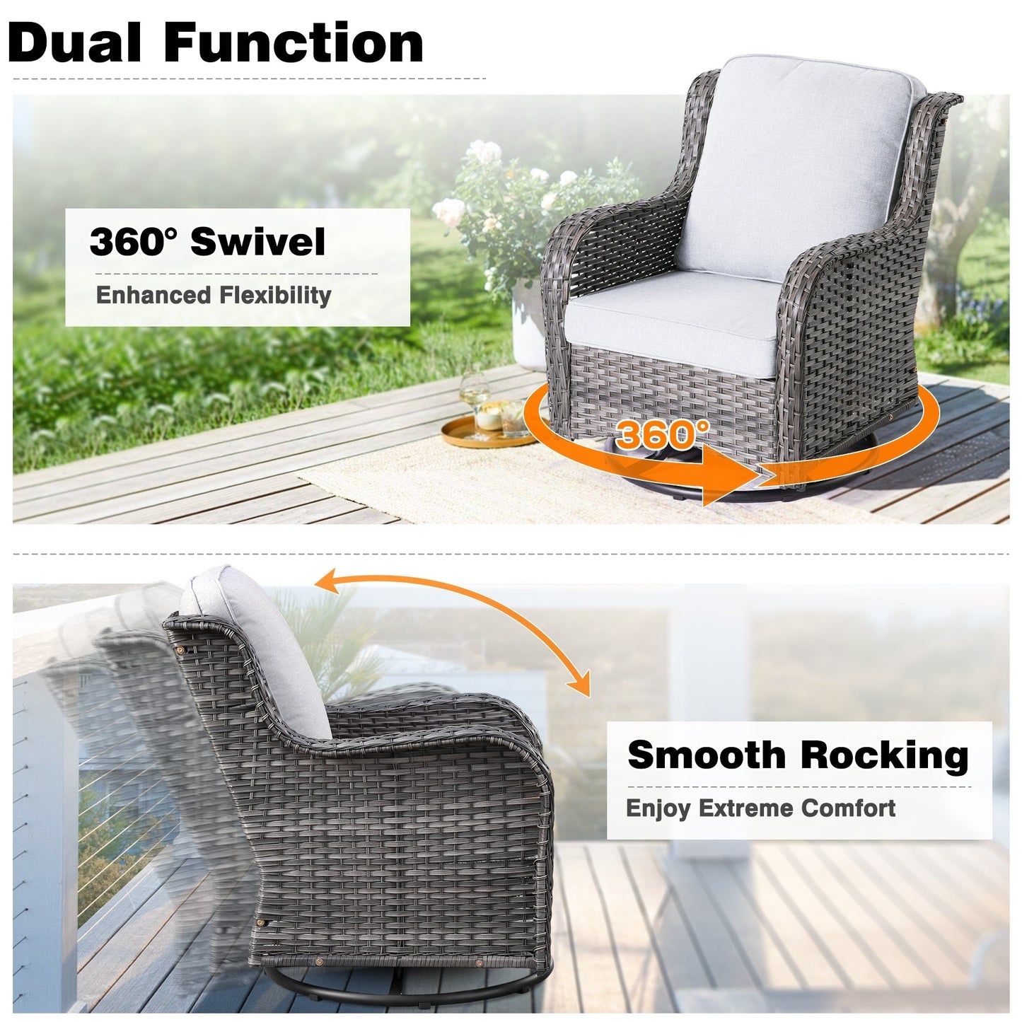 OVIOS 6-piece Patio Wicker Conversation Set with Swivel Chairs