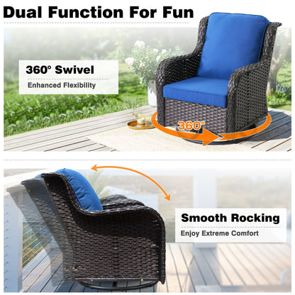 OVIOS 6-piece Patio Wicker Conversation Set with Swivel Chairs