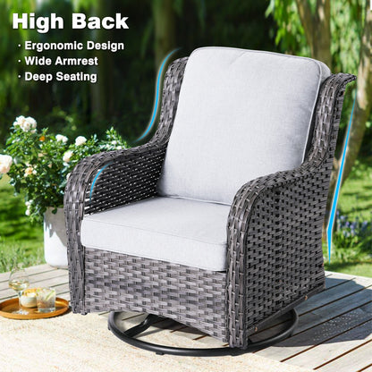 OVIOS 6-piece Patio Wicker Conversation Set with Swivel Chairs
