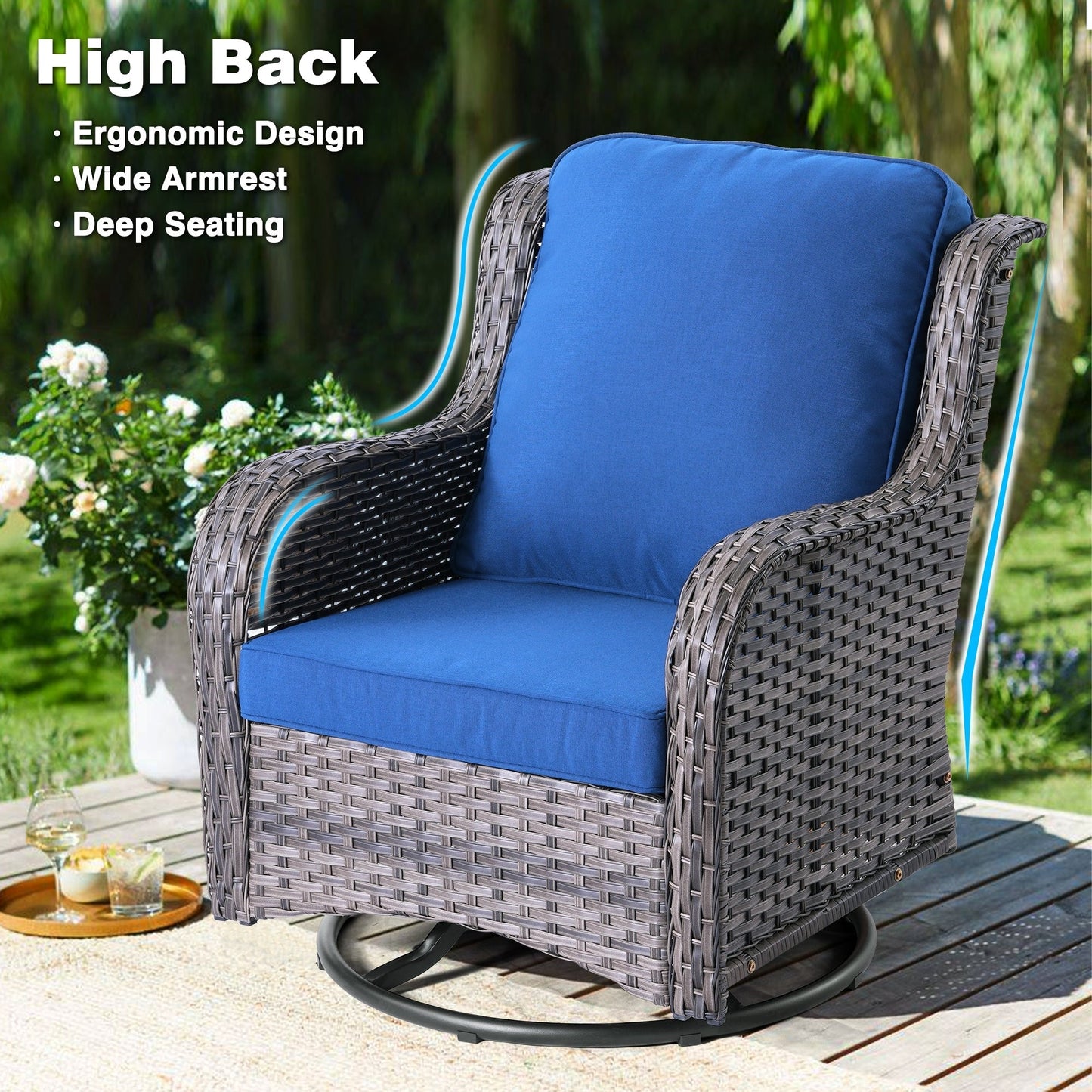 OVIOS 6-piece Patio Wicker Conversation Set with Swivel Chairs