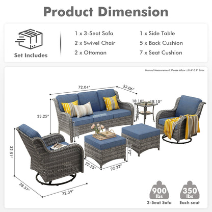 OVIOS 6-piece Patio Wicker Conversation Set with Swivel Chairs