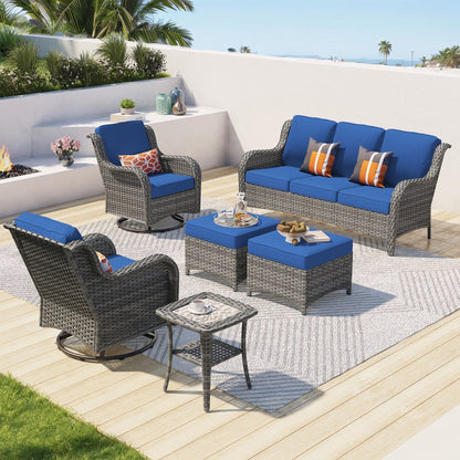 OVIOS 6-piece Patio Wicker Conversation Set with Swivel Chairs