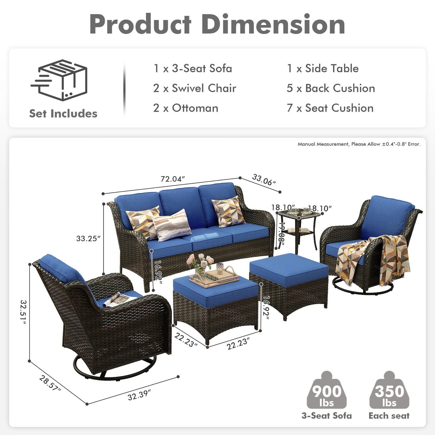 OVIOS 6-piece Patio Wicker Conversation Set with Swivel Chairs