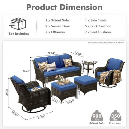 OVIOS 6-piece Patio Wicker Conversation Set with Swivel Chairs
