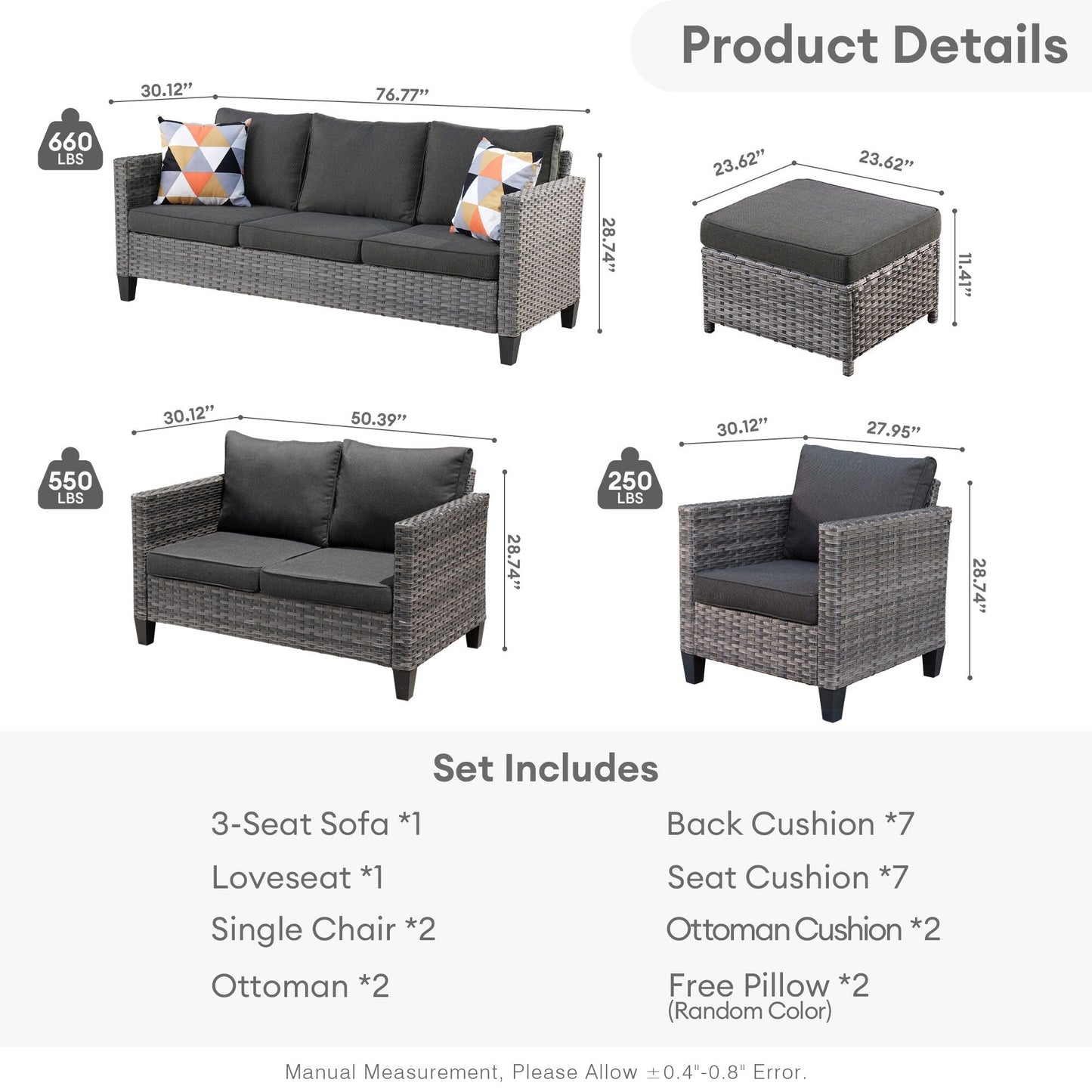 OVIOS 6-piece Patio Wicker Furniture Loveseat Conversation Set