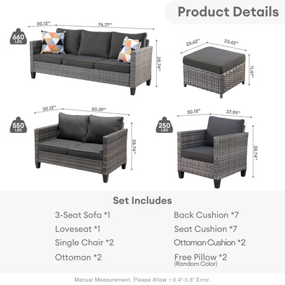 OVIOS 6-piece Patio Wicker Furniture Loveseat Conversation Set