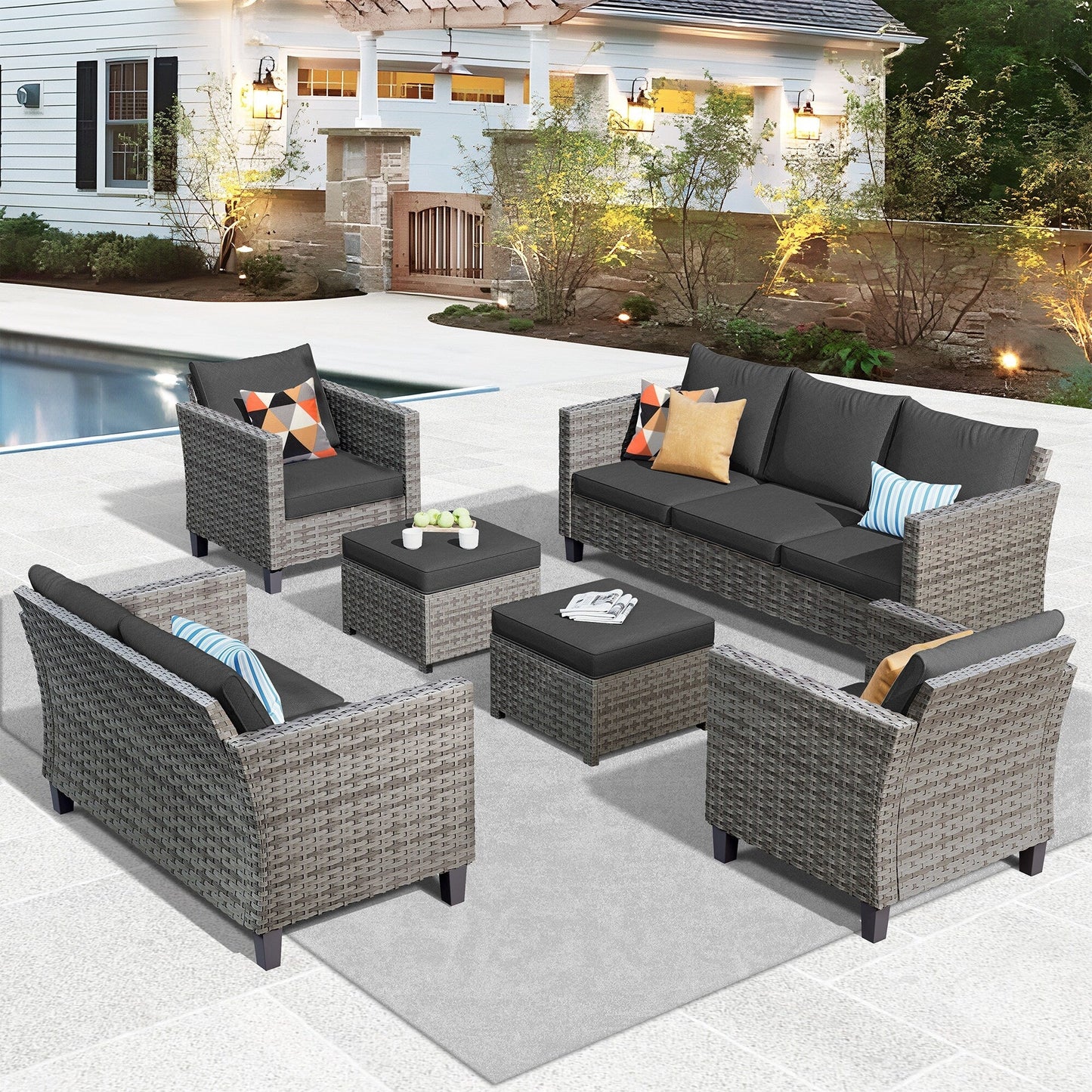 OVIOS 6-piece Patio Wicker Furniture Loveseat Conversation Set