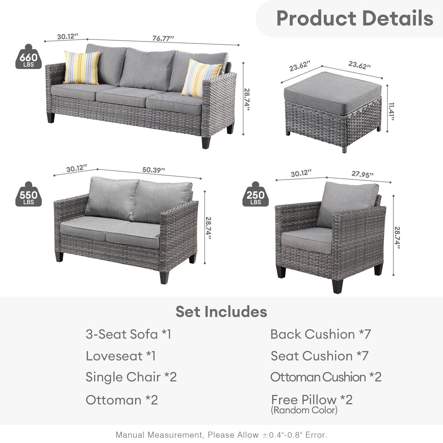 OVIOS 6-piece Patio Wicker Furniture Loveseat Conversation Set