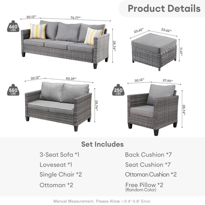 OVIOS 6-piece Patio Wicker Furniture Loveseat Conversation Set