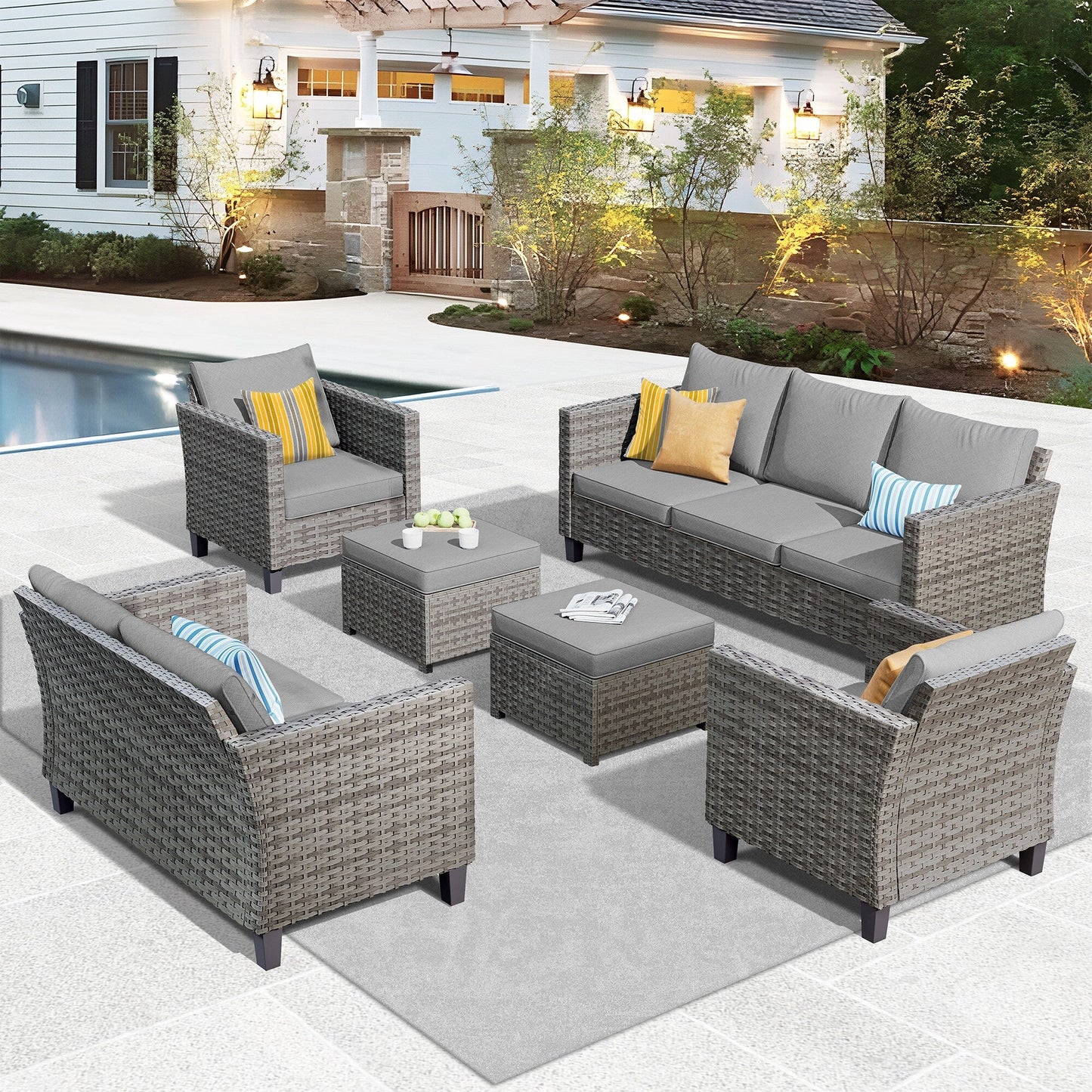 OVIOS 6-piece Patio Wicker Furniture Loveseat Conversation Set
