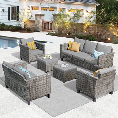OVIOS 6-piece Patio Wicker Furniture Loveseat Conversation Set