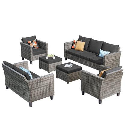 OVIOS 6-piece Patio Wicker Furniture Loveseat Conversation Set