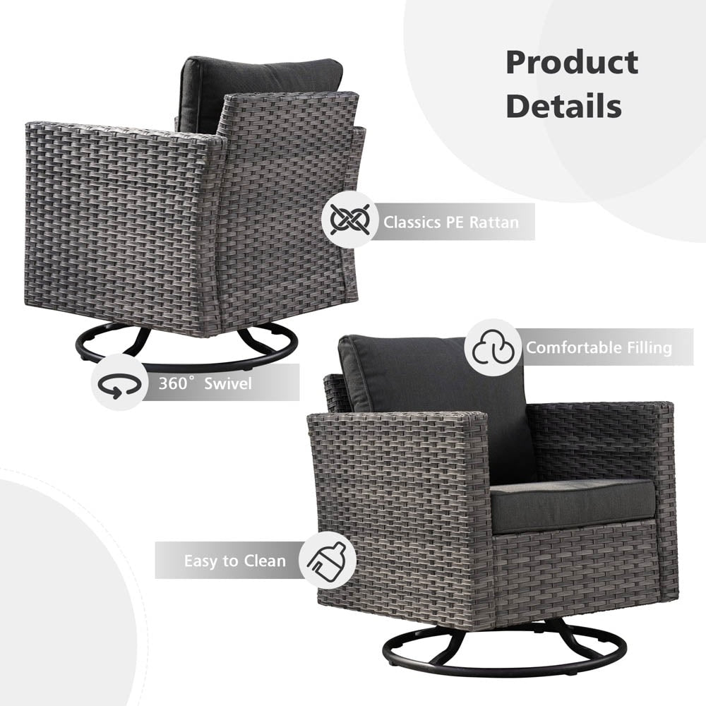 OVIOS 6-piece Patio Wicker Conversation Sofa Set with Swivel Rocking Chairs