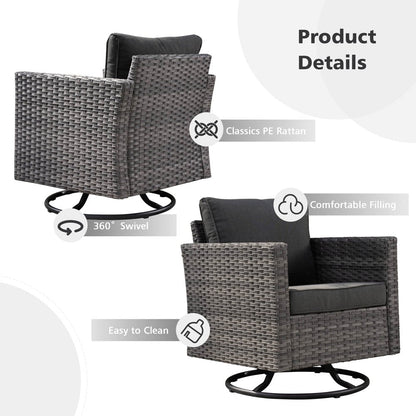 OVIOS 6-piece Patio Wicker Conversation Sofa Set with Swivel Rocking Chairs