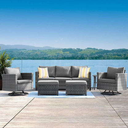 OVIOS 6-piece Patio Wicker Conversation Sofa Set with Swivel Rocking Chairs