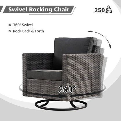 OVIOS 6-piece Patio Wicker Conversation Sofa Set with Swivel Rocking Chairs