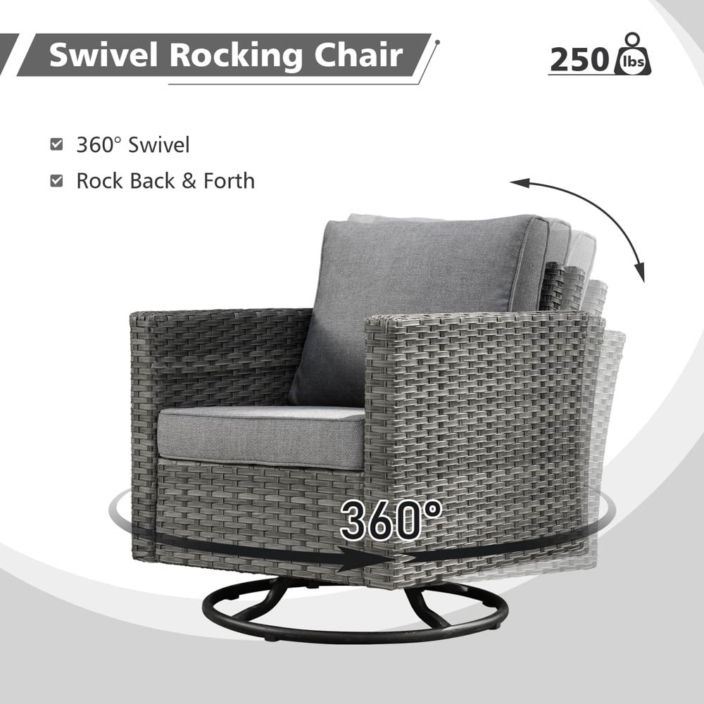 OVIOS 6-piece Patio Wicker Conversation Sofa Set with Swivel Rocking Chairs