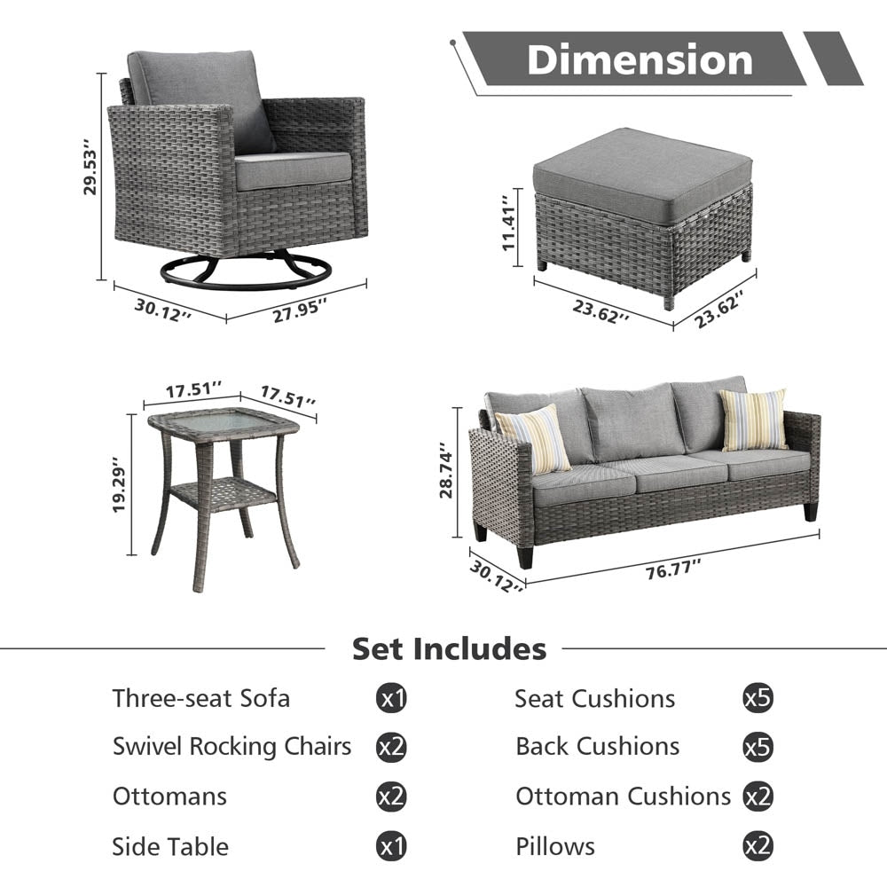 OVIOS 6-piece Patio Wicker Conversation Sofa Set with Swivel Rocking Chairs